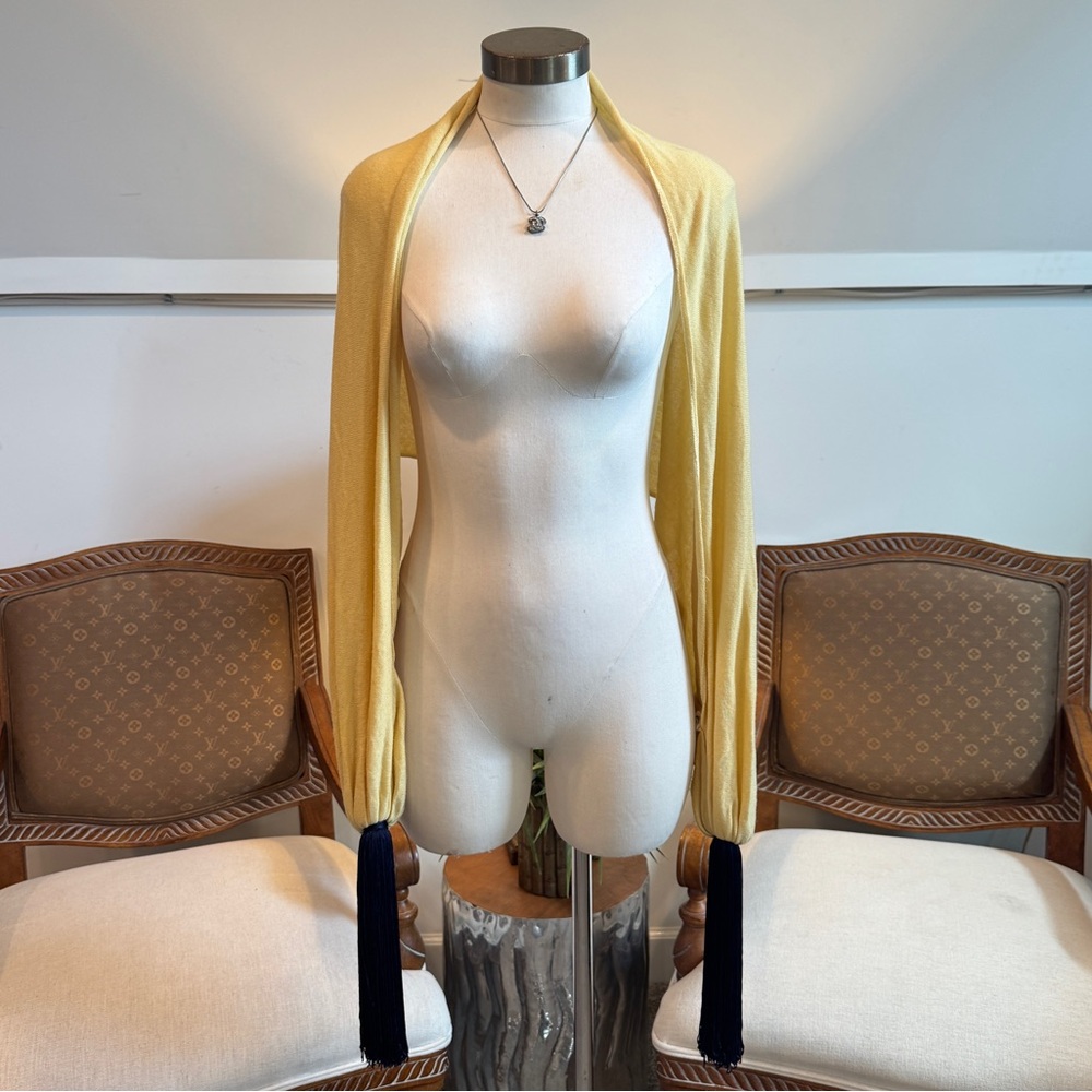 VTG Peggy Jennings Yellow Cashmere Shawl with Black Tassels